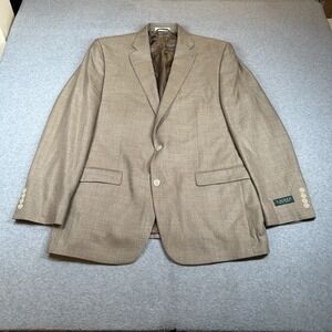 Lauren Ralph Lauren Lexington Blazer 44L Tan Poly Rayon Linen Blend 2 Button